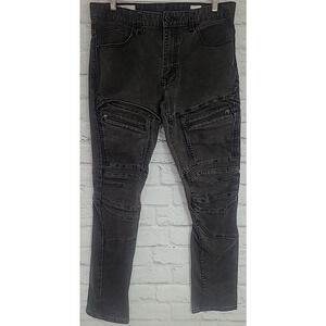 Smoke Rise Distressed Moto Denim Jeans Mens Size 36 x 34 Charcoal Zipper Pockets